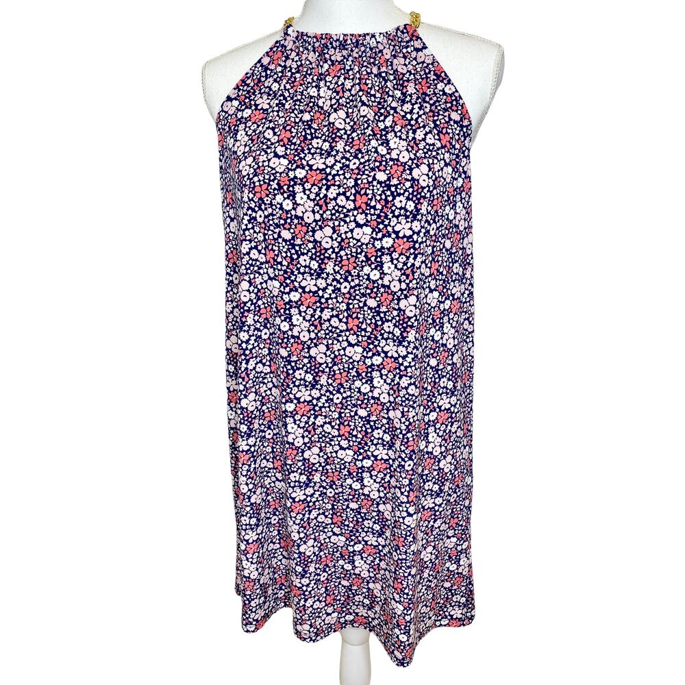 Michael Kors Floral Mini Dress With Gold Chain Neckline Halter Neck  Extra Small